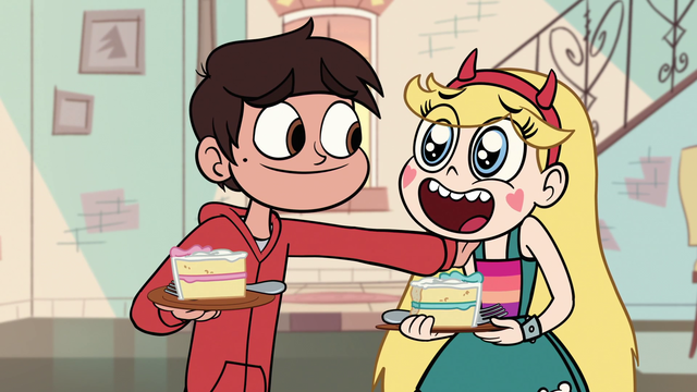 star-and-marco-smiling-for-back-to-school-halloween-costumes-while-eating-cake